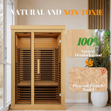 Tehanld Far Infrared Wooden Sauna Low EMF- 2 Person Personal Sauna for Home Use, Full Spectrum Infrared Sauna, Dual Tempered Glass & Bluetooth Speakers - Indoor Sauna 2000W, Natural Wood Tehanld