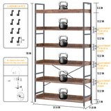 HCHQHS Bookshelf, Adjustable Industrial Bookcase, Vertical Tall Book Shelf, Wood and Black Metal Open Bookshelves for Home Office, Living Room, Bedroom (Rustic Brown, 6-Tier (31" W x 70" H)) HCHQHS