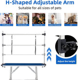 EPIKOIB Pet Dog Grooming Table, Foldable Stainless Steel Pet Drying Grooming Table Up to 330lbs, Professional Bathing Desk for Dogs at Home with Adjustable Overhead Arms, Noose, Mesh Tray, 36''/Blue EPIKOIB