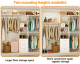 Sokiche Closet System with Drawers, 5FT-8FT Closet Organizer System with Shelves & Adjustable Hanging Rods, 96" Walk in Closet System Storage Wood, White Sokiche