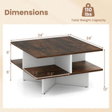 Giantex Square Coffee Table, Mid Century Modern Center Table with 4 Storage Compartments & Cross-Shape Base, 24 Inch Farmhouse Coffee Tables for Living Room (Brown) Giantex