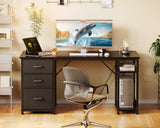 AODK 51 Inch Computer Desk with Fabric Drawers & USB Power Outlets, Reversible Home Office Desk with Storage Shelves, Work from Home, Modern Work/Writing/Study Table for Bedroom, Black AODK