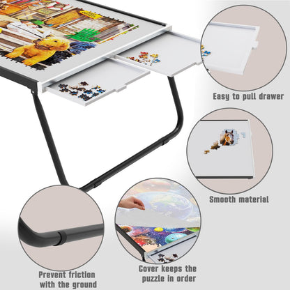 Puzzle Table 1500pcs,Jigsaw Puzzle Table Metal,Puzzle Table with Drawers,Puzzle Board with Legs,Grey and Black Color,Puzzle Tables for Adults with Drawers,Jigsaw Puzzle Board with Drawers