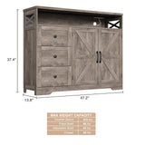 47''W Farmhouse Buffet Sideboard with Charging Station and 3 Drawers, Coffee Bar Cabinet Buffet Cabinet with Shelf, Rustic Accent Cabinet with Storage for Kitchen, Living Dining Room, Rustic Grey Vabches