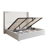 AMERLIFE Lift Up Storage Bed King Size Linen Upholstered Platform Bed Frame, Hydraulic Storage,Modern Wingback Headboard, No Box Spring Needed, White AMERLIFE