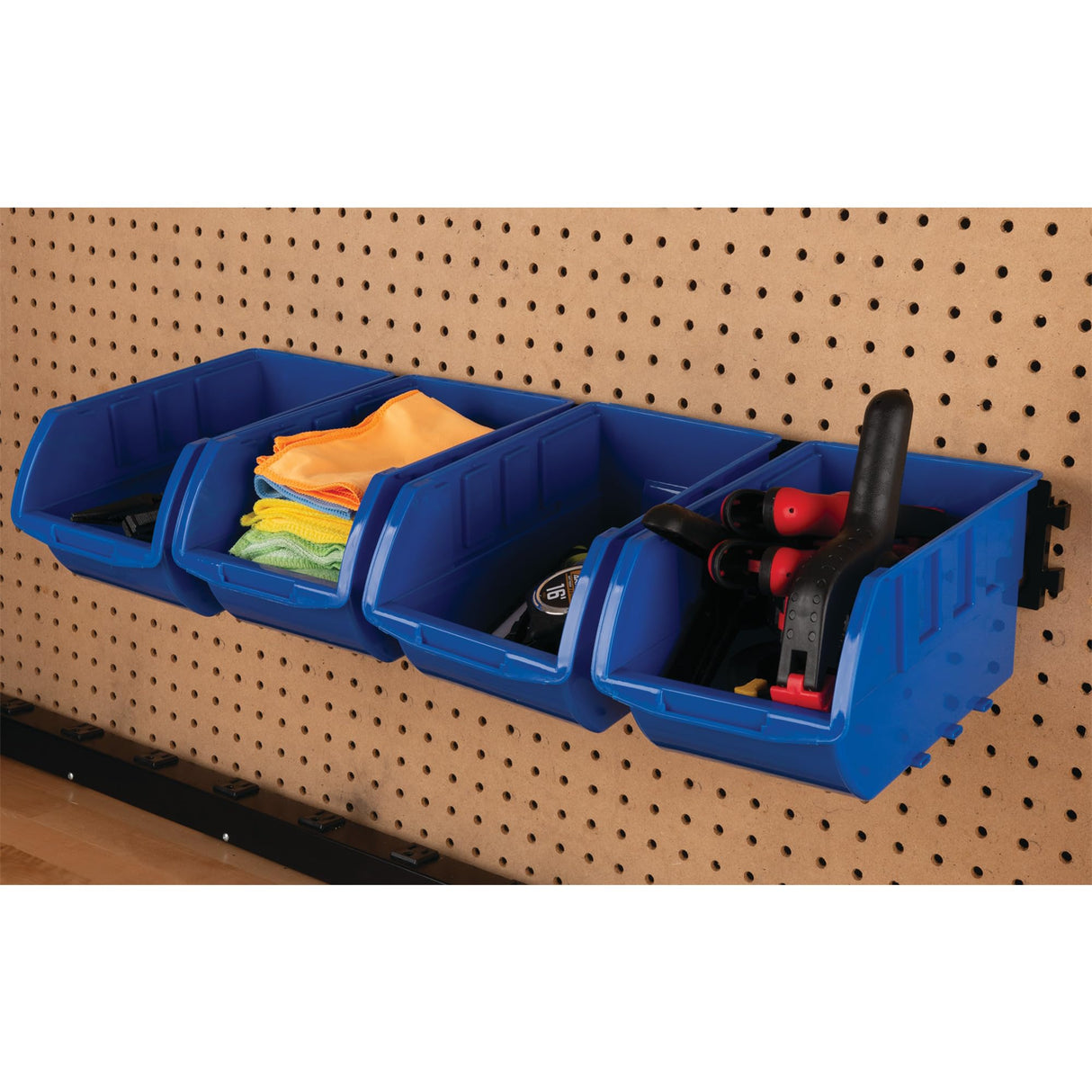 Performance Tool W5196 Large Stackable Storage Trays - Adjustable for Vertical or Horizontal Position, Blue, Pack of 4 Performance Tool