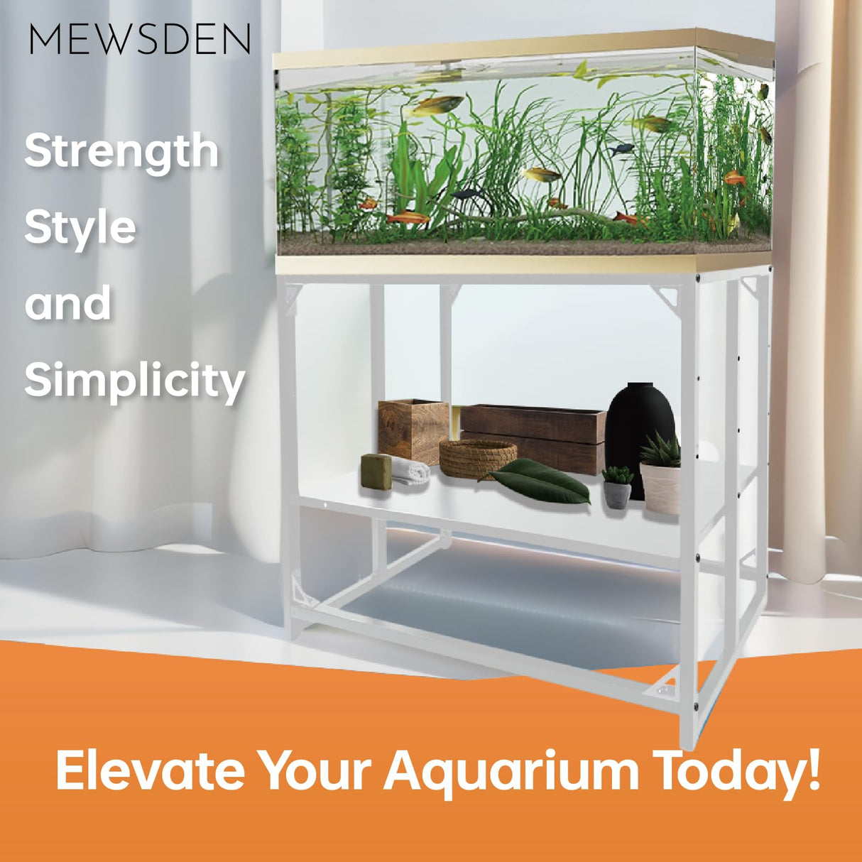 MEWSDEN Fish Tank Stand - 40 Gallon Heavy Duty Metal Aquarium Stand, Reptile & Turtle Breeder Tank Combo (White, 36.5"x18.5"x29.5") MEWSDEN