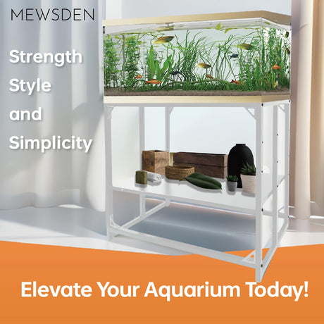 MEWSDEN Fish Tank Stand - 40 Gallon Heavy Duty Metal Aquarium Stand, Reptile & Turtle Breeder Tank Combo (White, 36.5"x18.5"x29.5") MEWSDEN