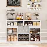 GOCAPTAIN Wine Bar Cabinet White Modern Coffee Sideboard Buffets with Led Lights, Wine Racks Glass Holder, 2 Glass Doors, Adjustable Shelves for Kitchen, Dining Room, Living Room GOCAPTAIN