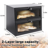 JUATPNIY Bread Boxes for Kitchen Counter Airtight Bread Storage Bread Container Large Wooden Farmhouse Bread Box with Window (Black) JUATPNIY