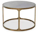 Signature Design by Ashley Korajane Oval Coffee Table with Tempered Glass Top, Faux Marble Finish, Steel Frame, 48" W x 27.38" D x 17.5" H, Antique Gold Signature Design by Ashley