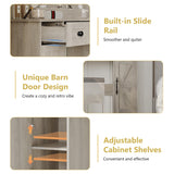 Vanity Makeup Desk with Mirror and Lights, Farmhouse Vanity Table Set with Storage Drawers, Charging Station & Chair, 43" Large Rustic Dressing Table, 3 Lighting Modes for Women Girls Bedroom, Grey Xixini