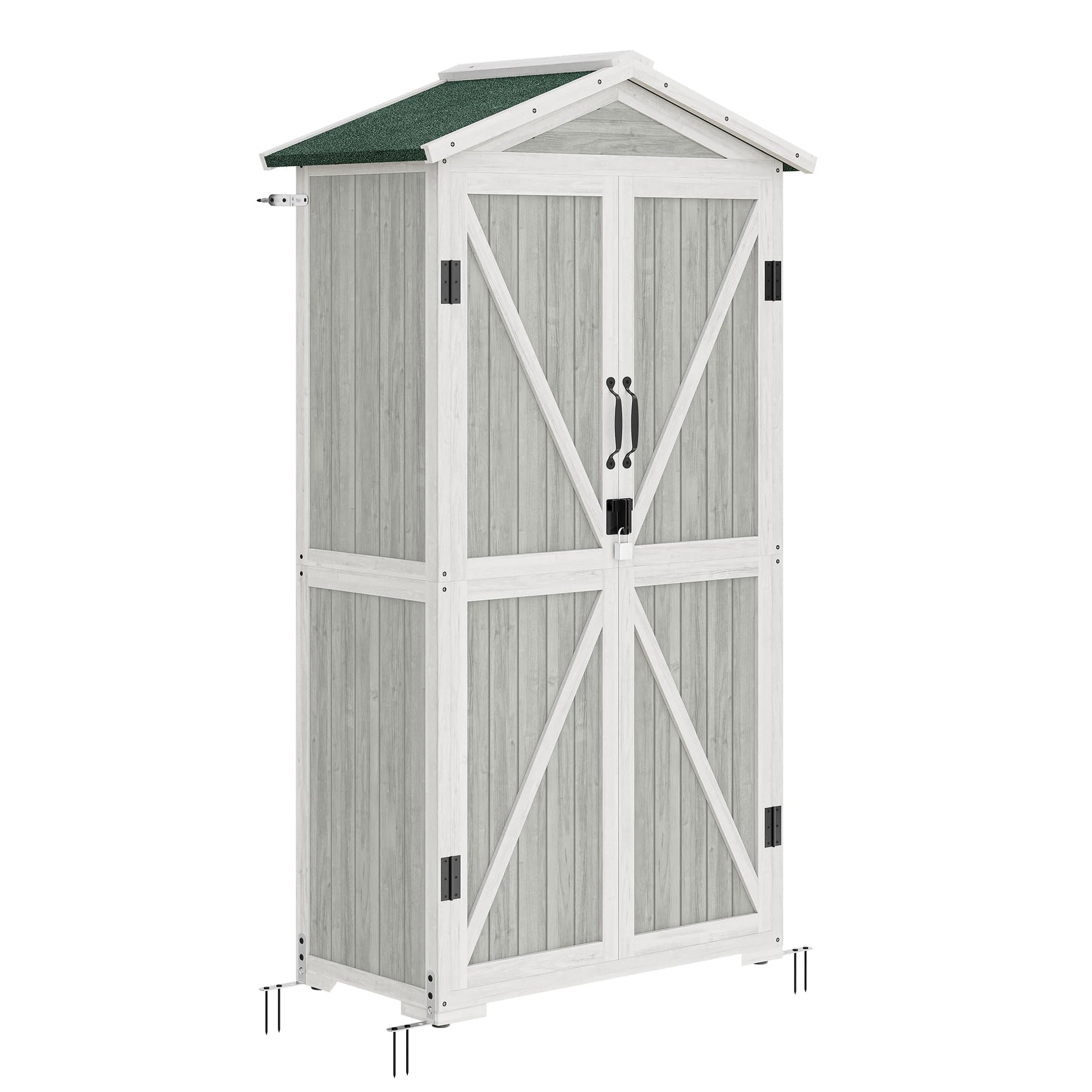 BELLEZE Outdoor Storage Cabinet with 4 Removeable Shelves, Wooden Garden Tall Storage Shed Lockable Tool Storage Cabinet with Waterproof Roof, Outside Tool Shed for Patio Lawn Yard Backyard - - WoodArtSupply