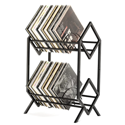 RUILALIFE 2-Tier-Vinyl-Record-Storage-Holder With Dividers, 200 LPs Albums Storage Rack Shelf, Steel Music Records Display Shelf Organizer For Book, Magazine, Files,Matte Black