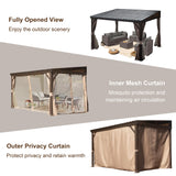 Domi 8x12FT Lean to Gazebo, Outdoor Hardtop Wall Mounted Gazebo with Sloping Galvanized Steel Roof, Aluminum Frame Mounted Gazebo with Netting and Curtain Included for Deck, Porch, Backyard domi outdoor living