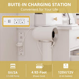 Makeup Vanity Desk with Mirror and Lights, White Vanity Table Set with Storage Drawers, Charging Station, Cabinets & Chair, Large Dressing Table with RGB Ambient Light for Women Girls Bedroom Bathroom Xixini