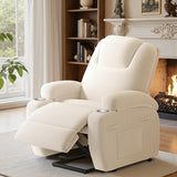Power Lift Recliner Chair for Elderly with Massage Electric Lift Recliner Chairs with Cup Holders Side Pockets for Living Room (Corduroy, White) Shahoo