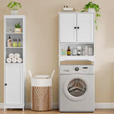 RRX Over The Toilet Storage Cabinet,Bathroom Above Toilet Cabinets Organizer, 24.8" L x 9.1 "W x 65.7 "H Free Standing Toilet Rack with Adjustable Shelf and Open Storage,Double Doors, White RRX