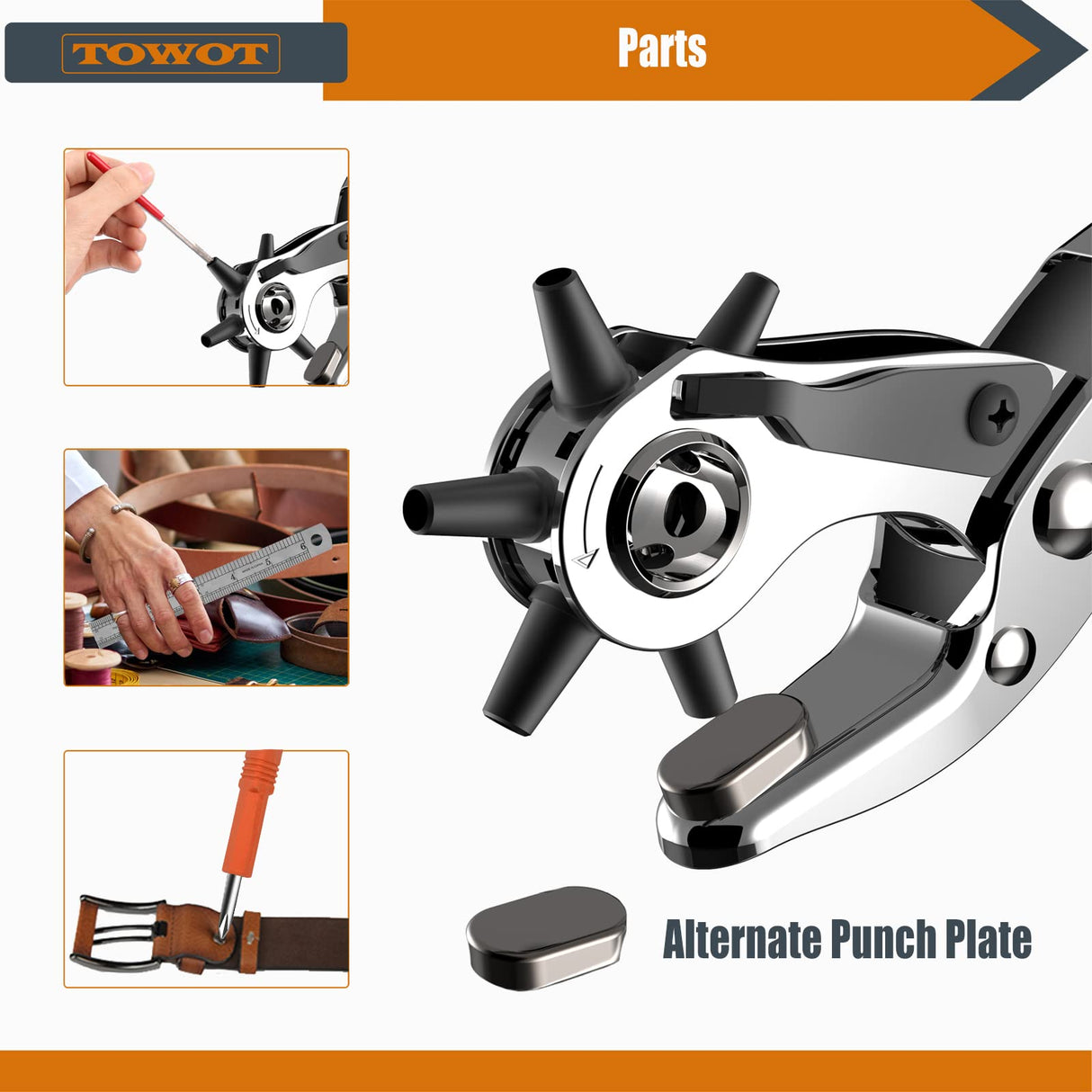 TOWOT Belt Hole Puncher Kit, Upgraded Version Leather Hole Punch for Belt, Saddles, Shoes, Fabric, DIY & Craft Projects, 6 Holes Heavy Duty Rotary Puncher, Easily Punches Perfect Round Holes TOWOT