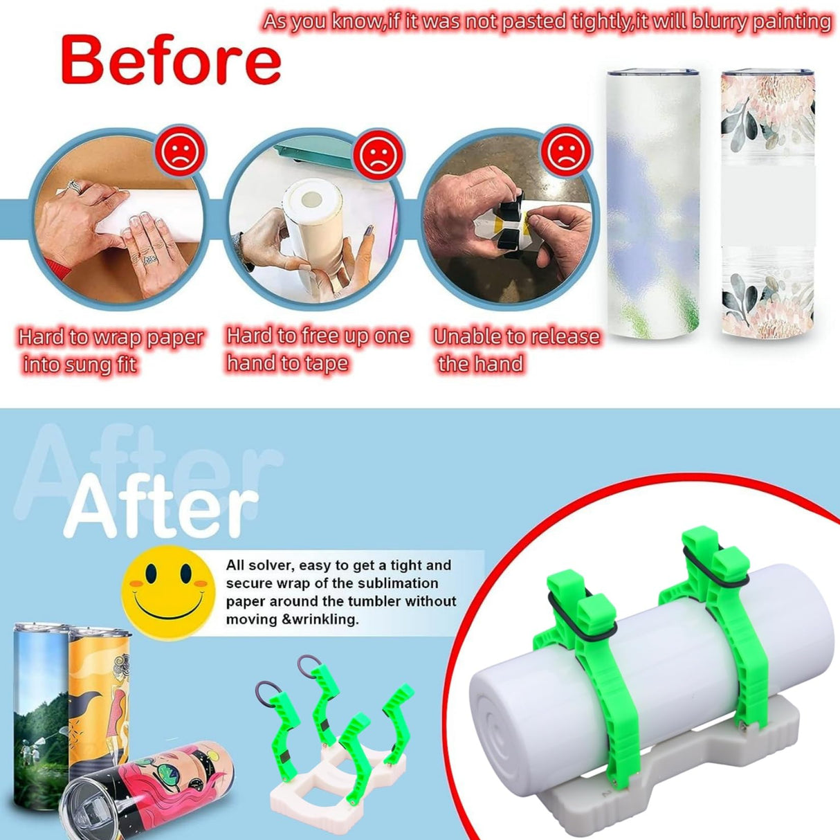 WAQONUY 2 in 1 Pinch Tumbler Clamp Grip Tool,Sublimation Tumblers Pinch 20 Oz,Sublimation Blanks Tumblers Skinny Straight with Heat Tape WAQONUY