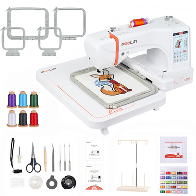 POOLIN EOC06 Embroidery Machine 7.9x11 Inch Large Hoop for Beginners,Computerized 7 Inch Touchscreen,Machine Embroidery Gifts,Includes Hoops,USB,Stabilizer,Bobbins,Home Embroidery Machine
