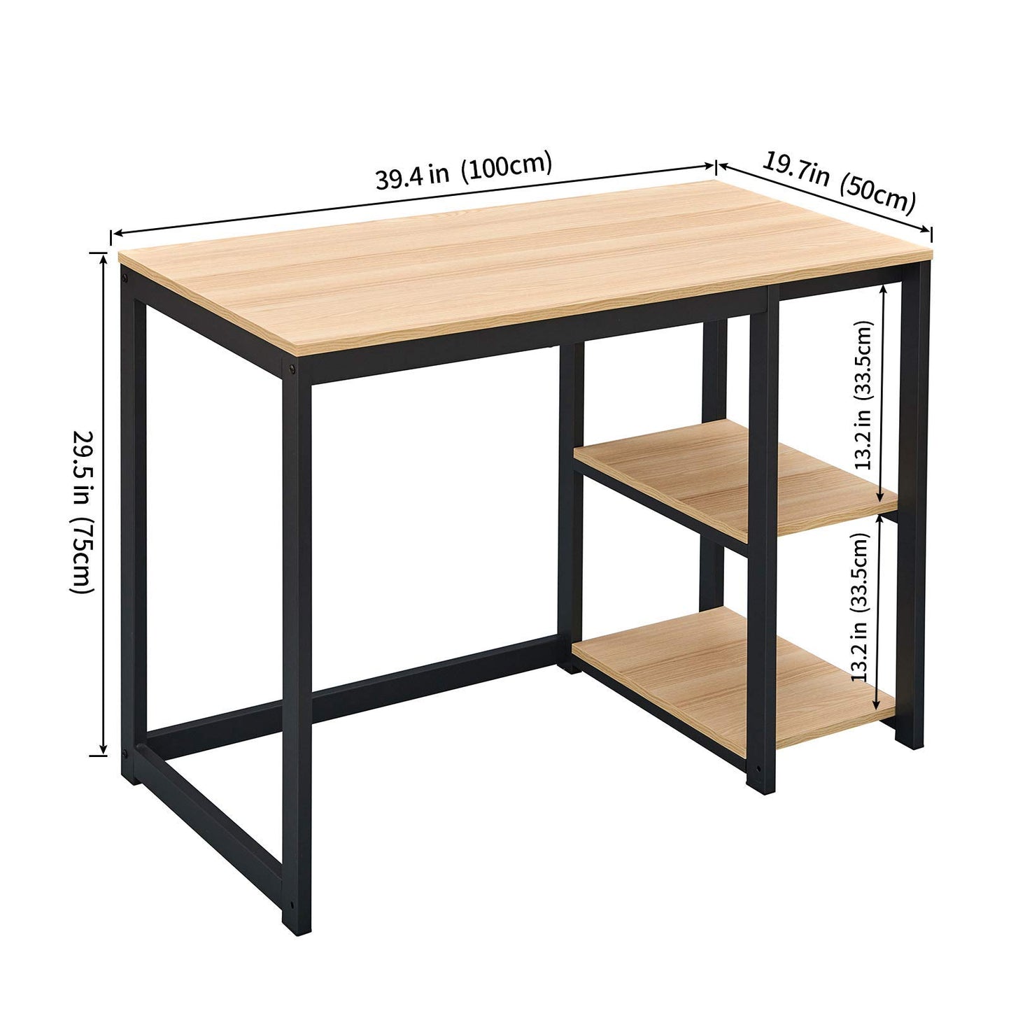 SINPAID Computer Desk 40 inches with 2-Tier Shelves Sturdy Home Office Desk with Large Storage Space Modern Gaming Desk Study Writing Laptop Table, OAK - WoodArtSupply