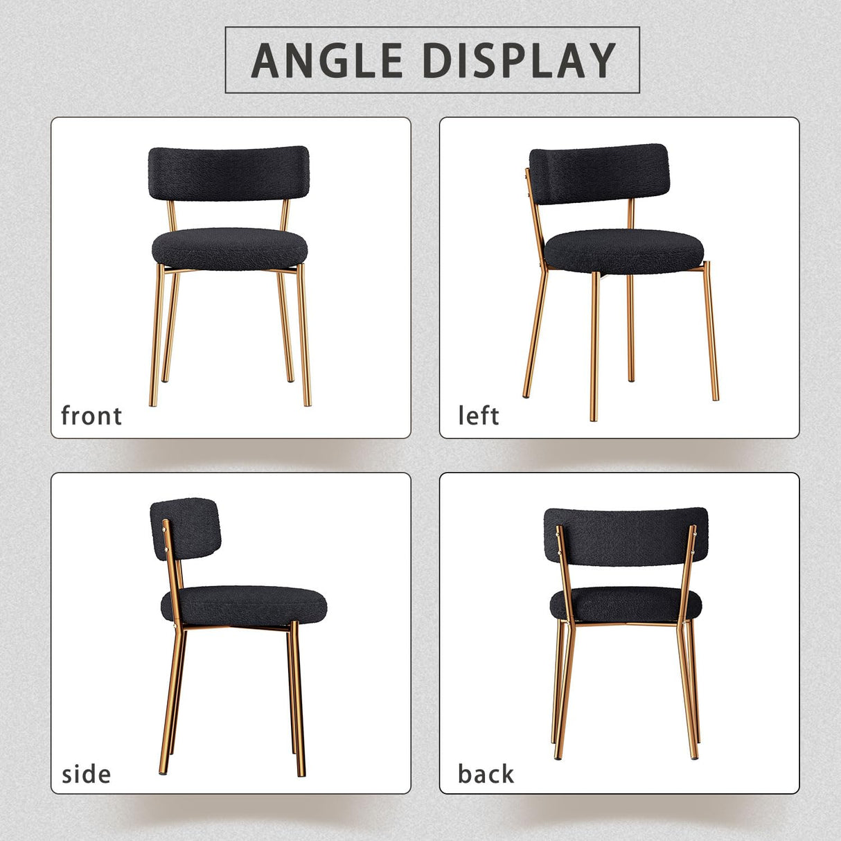 HAIZAO Modern Dining Chairs Set of 4, Round Upholstered Boucle Sherpa Dining Chairs, Curved Backrest Kitchen Dining Room Chairs, Mid-Century Black Dining Chair with Golden Metal Legs HAIZAO