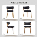 HAIZAO Modern Dining Chairs Set of 4, Round Upholstered Boucle Sherpa Dining Chairs, Curved Backrest Kitchen Dining Room Chairs, Mid-Century Black Dining Chair with Golden Metal Legs HAIZAO
