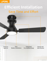 OPONL 42 Inch Black Ceiling Fan with Light with Remote Control, Large Air Volume, modern ceiling fan with light for Bedroom Kitchen Dining room Patio OPONL