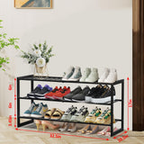 Jripae Bamboo Shoe Rack for Closet, Stackable 3 Tier Longer Shoe Organizer Shelf Holder Storage 12-15 Pairs for Entryway Door Hallway Bedroom Garage Space Saving Foldable Black Jripae