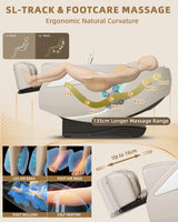 RelaxRelife Full Body Zero Gravity Massage Chair with Body Scan 4D Intelligent Shiatsu Strecth Massage, Back/Leg Heated with AI Voice Control Bluetooth Speaker Airbags SL Track Massage Beige RelaxRelife