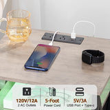 AMHANCIBLE Night Stand Set 2, LED Nightstand with Charging Station, End Side Tables with USB Port & Outlet, Bedside Table with 3 Fabric Drawers for Bedroom Living Room, Greige, HET053LGY AMHANCIBLE