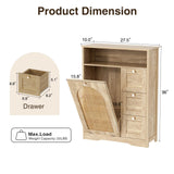 Natural Rattan Storage Cabinet with 3 Drawers, Tilt Out Trash Can Cabinet for 10 Gallon Trash Can for Laundry Hamper, Accent Furniture, Dual Dog Proof Garbage Can Cabinet for Living Room, Barthroom FiveWillowise