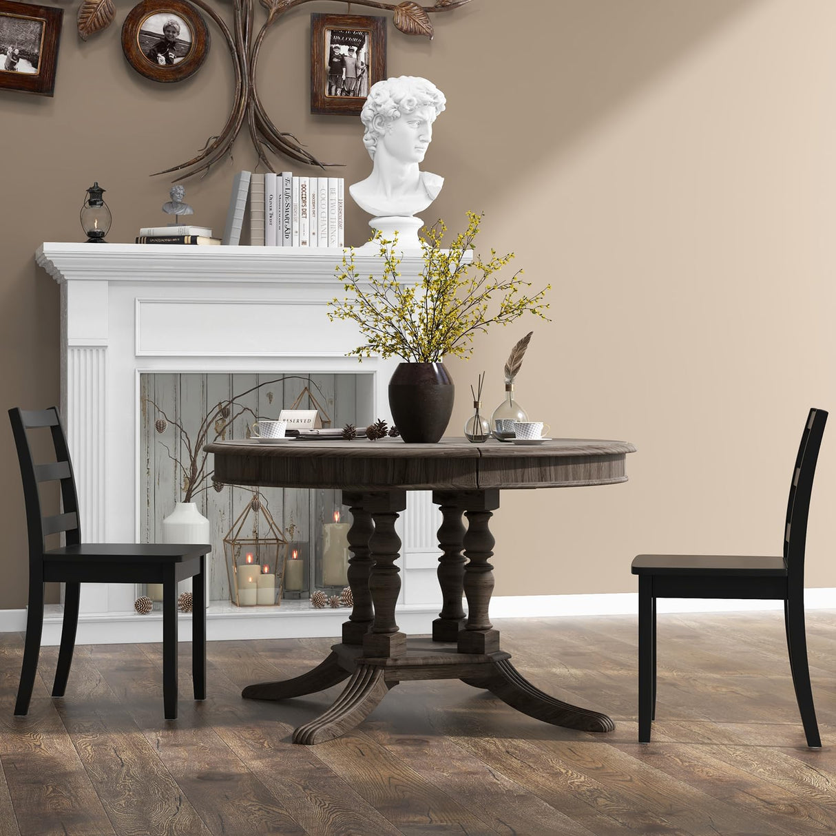 GOFLAME Dining Chairs Set of 2, Ladder Back Side Chairs with Solid Rubber Wood Legs & Non-Slip Food Pads, 2-Pack Space-Saving Armless Dining Chairs GOFLAME