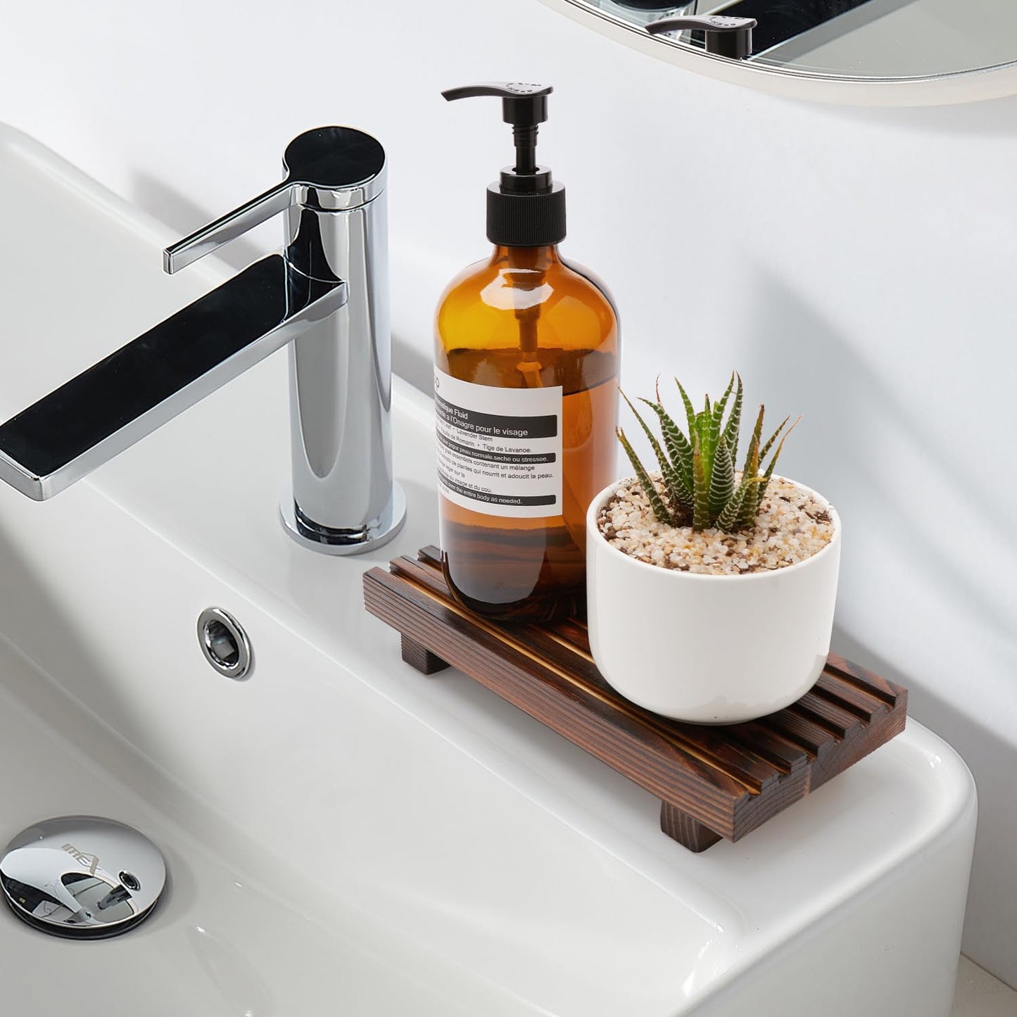 Small Kitchen Sink Soap Tray for Counter Dish Soap Dispenser Wooden Risers Stand for Bathroom Decor Farmhouse Wood Pedestal Kitchen Accessories Countertop Vanity Counter Decorative Tray