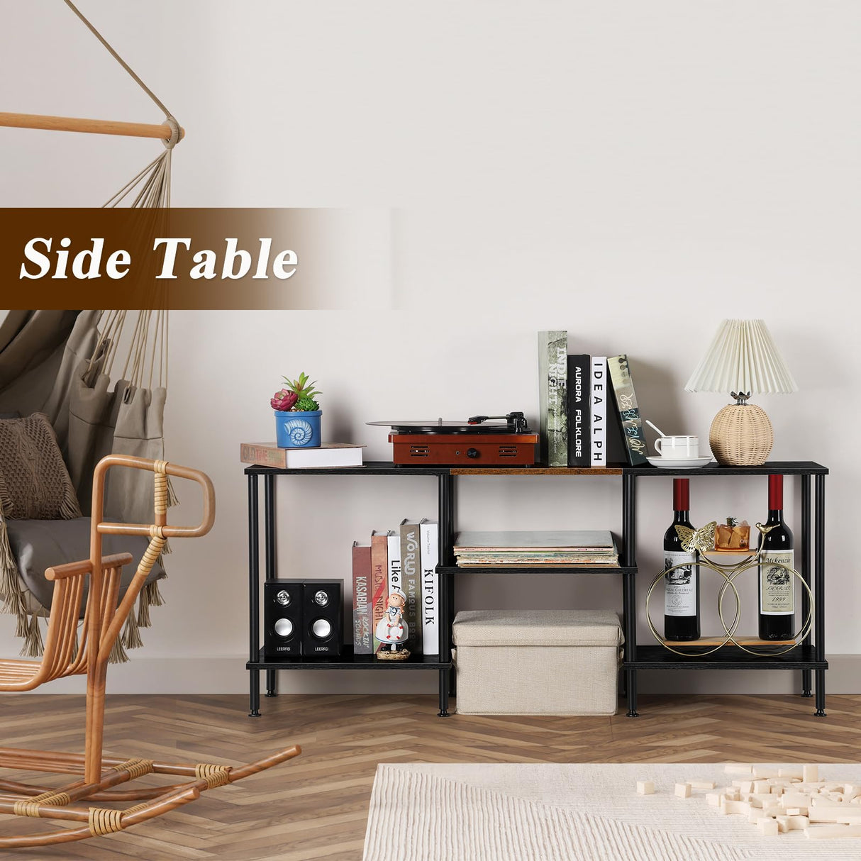 TV Stands for Living Room 50 inch TV Stand with Power Outlet Entertainment Center with Storage 3 Tier TV Console Table for 50 43 40 32 inch TV, Black Luplom