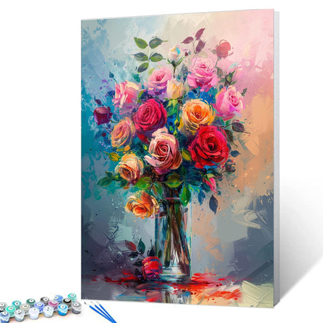 Tucocoo Roses Flowers Paint by Number for Adults, Colorful DIY Oil Painting Kits on Canvas with Brushes and Acrylic Pigment, Beautiful Floral Vintage Style Picture for Home Decor 16x20inch(Frameless) Tucocoo