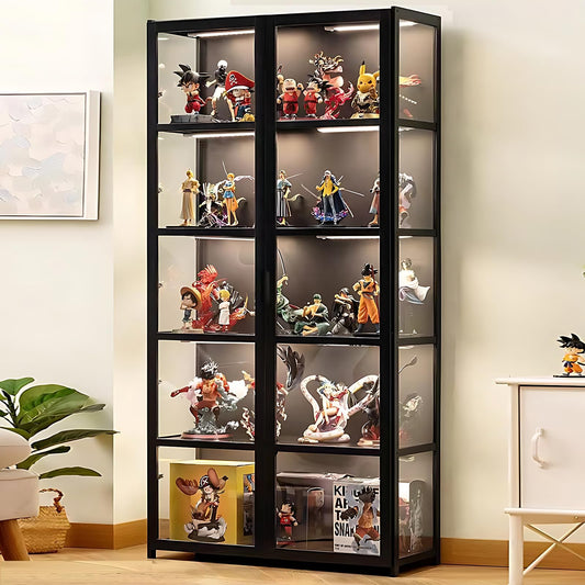 ouioyggk Curio Display Cabinet, 5-Tier Storage Shelves with Acrylic Glass Door, Collectibles Toy Organizers Rack & Display Shelf, Kids Bookshelf and Bookcase for Playroom, Bedroom