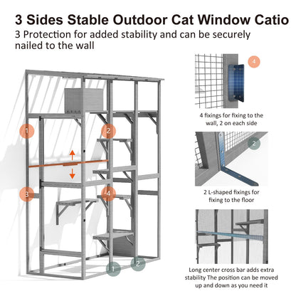 TIMHAKA Catio Playground Window Cat Catio Outdoor Cat Enclosure, Large Catio for Multiple Indoor Cats, Outdoor Cat House with Waterproof Roof, Platforms, Sleeping Box and Bridges, 74.8" x 33.5" x 100"