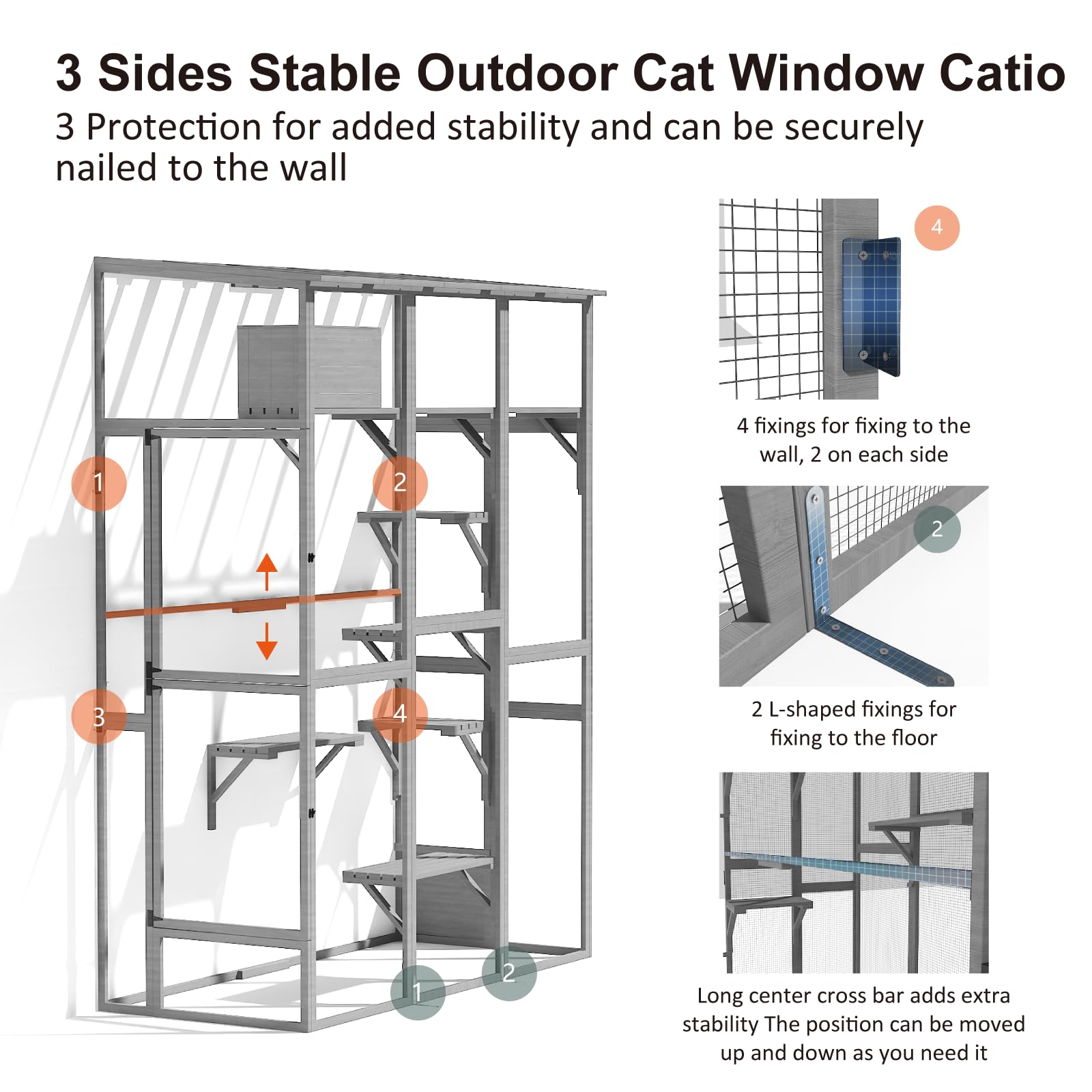 TIMHAKA Cat Catio Playground, Window Cat Catio for Multiple Indoor Cats, Large Cat Window Perch with Platforms, Sleeping Box and Bridges, Outdoor Cat House with Waterproof Roof, 74.8" x 33.5" - WoodArtSupply