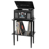 Victrola Wooden Stand for Wooden Music Centers with Record Holder Shelf, Black Victrola