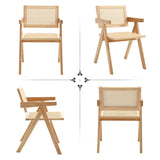 KCC Rattan Dining Room Chairs Set of 4, Comfy Modern Solid Wooden Boho Cane Kitchen Armchairs with Breathable Mesh Rattan Back and Seat for Restaurant/Kitchen/Living Room(Natural) KCC