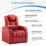 Weilianda Home Theater Seating Top Grain Leather Zero Gravity Recliner Chair Power Headrest Recline Movie Seat Gaming 7 Colors Mood Light Sofa with Tray Table USB Charge Row of 1 Red Weilianda