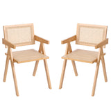 Furlide Rattan Dining Chairs Set of 2, Modern Mid Century Accent Chairs, Comfy Armchairs, Outdoor Rattan Chairs with Armrest for Bedroom Living Room Reading Room Dining Kitchen Furlide