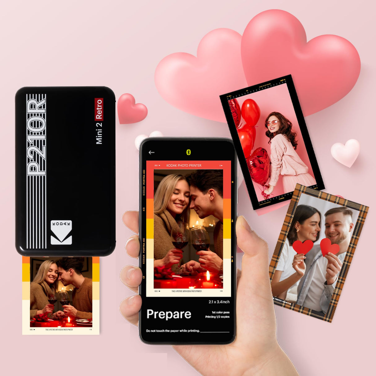 KODAK Mini 2 Retro 4PASS Portable Photo Printer (2.1x3.4 inches) Initial 8 Sheets + 60 Sheets Bundle, White KODAK