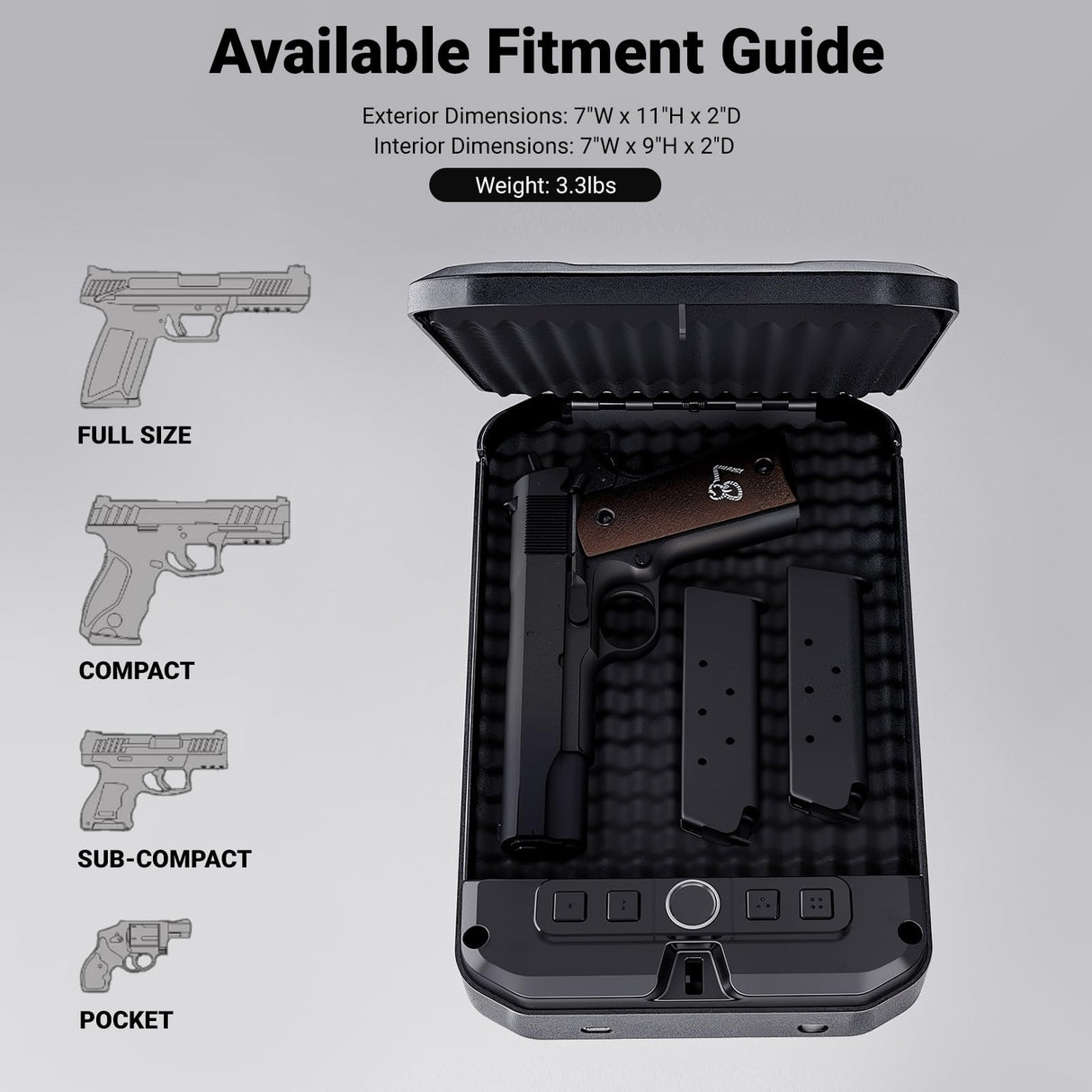 Portable Pistol Safe Biometric Gun Safe with Keys Quick Access Smart Fingerprint Handgun Safe, Keypad for Cars, Travel, Nightstand, Bedside 20002-SF MAXSafes