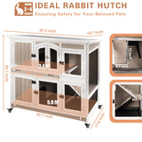 Gowoodhut 47"L Rabbit Hutch Indoor Wooden 2 Story Rabbit Large Bunny Hutch Outdoor Bunny Cage on 4 Metal Wheels and 2 Deeper Pull Out Trays, Ramp,Guinea Pig Pet House for Small to Medium Animals,Grey Gowoodhut