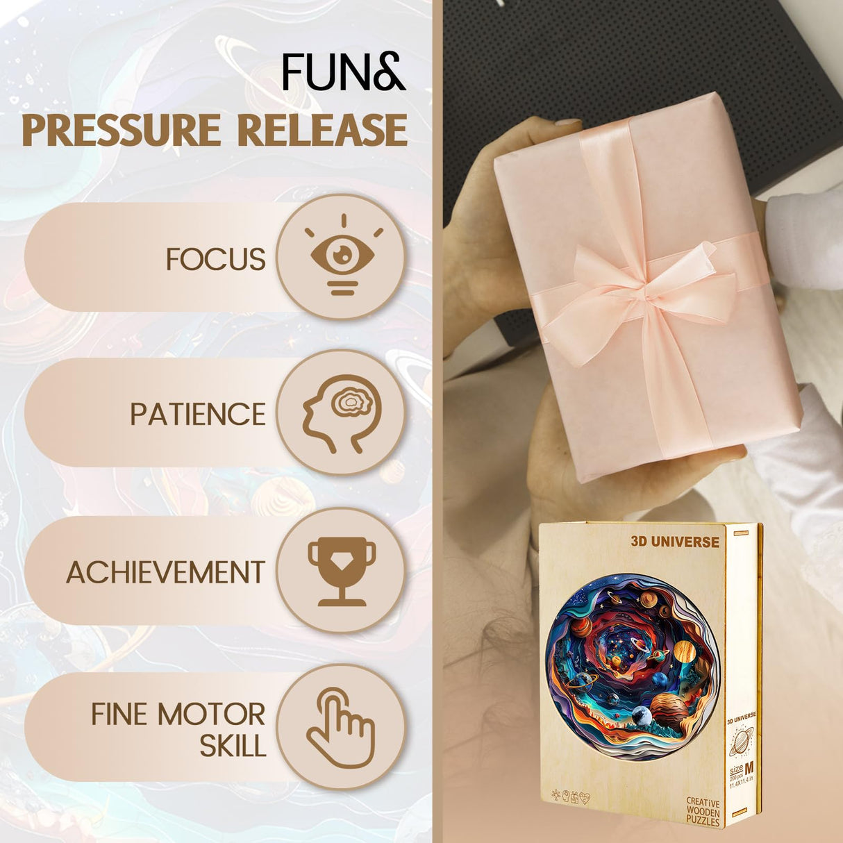 Wooden Puzzle for Adults-3D Visual Effect UniverseUnique Shape Advanced Wooden Jigsaw Puzzle for Adults and Kids,Best Gift,Wood Puzzles,Challenge Wooden Jigsaw Puzzle (Universe, Medium) Welsky