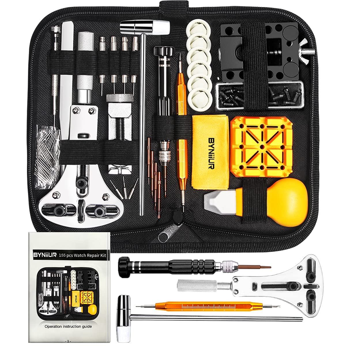 Watch Link Removal Kit, BYNIIUR Watch Repair Kit, Watch Case Opener Spring Bar Tools, Watch Battery Replacement Tool Kit, Watch Band Link Pin Tool Set with Carrying Case and Instruction Manual BYNIIUR