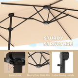 GDPFN 15FT Large Patio Umbrella with Base Included, Outdoor Deck Standing Umbrella with Crank Handle, Double-Side Rectangular Pool Umbrella for Outside, Market, Patio, Beige GDPFN